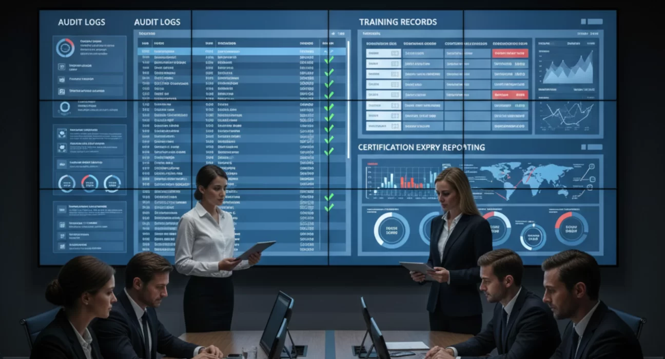 Modern LMS dashboard showing employee compliance training status