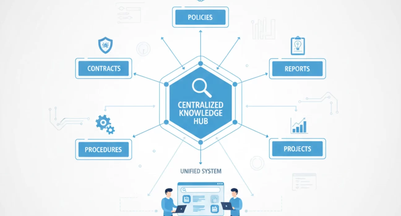 Centralized enterprise document management system providing structured repository, search, and version control.