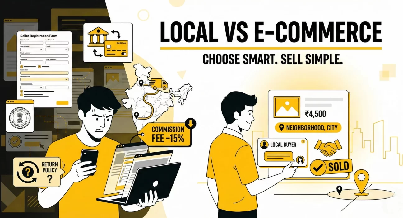 Comparison of local classifieds platform and e-commerce app for selling used furniture and appliances in India
