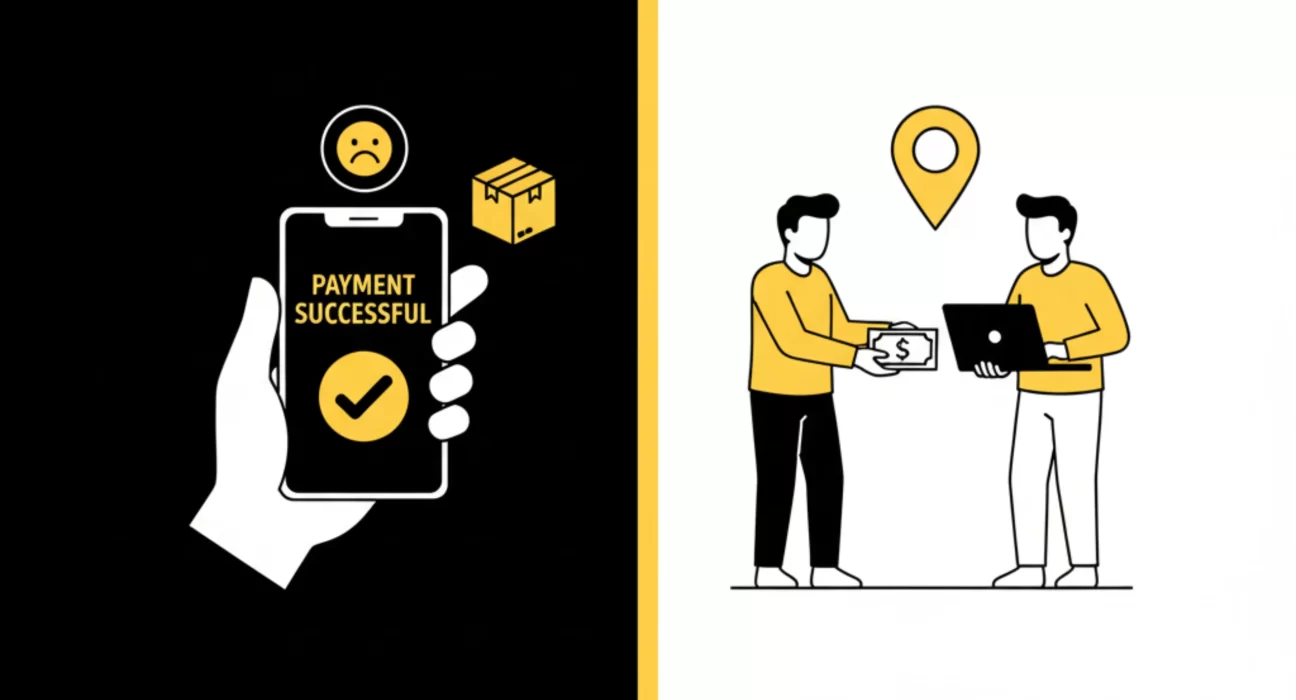 Face-to-Face Deals vs Prepaid Transactions comparison showing safer local second-hand buying and payment after inspection