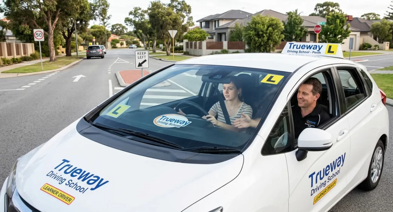 Driving School Perth instructor teaching learner driver during professional driving lesson in Perth