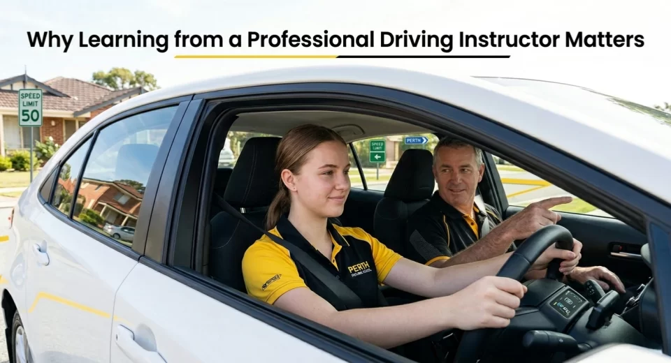 learner driver practicing with professional driving instructor in Perth during driving lesson