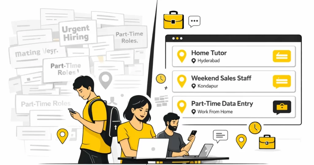 how to find part time jobs using classified websites showing student homemaker and professional searching local jobs