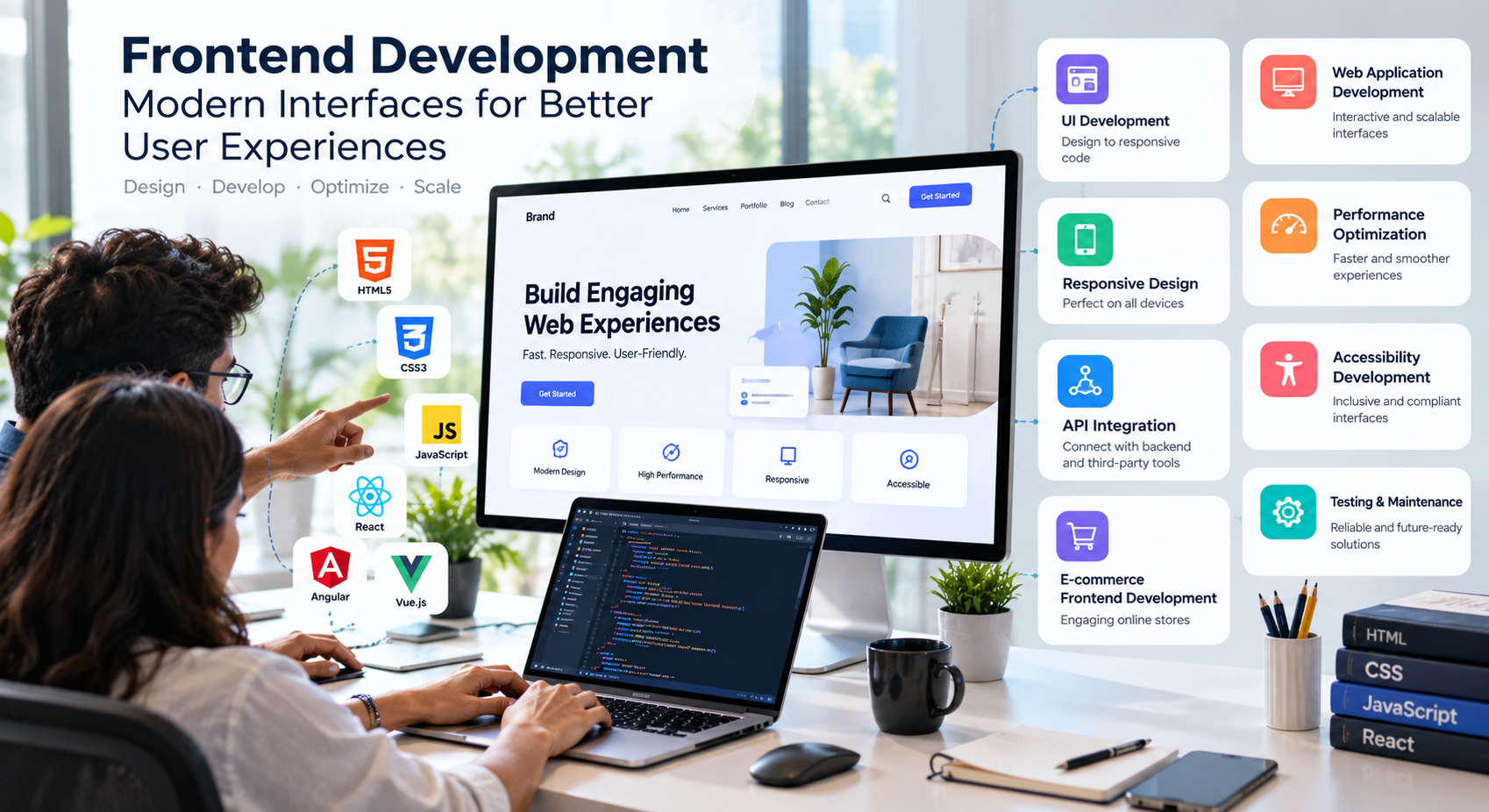 Frontend development team building responsive web interfaces with modern technologies