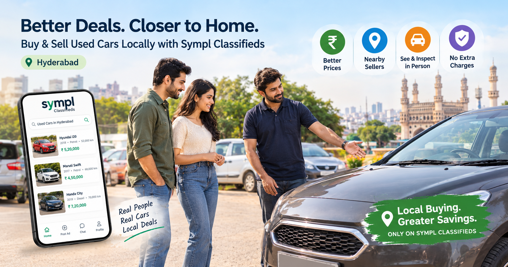 Buy and sell used cars in Hyderabad with Sympl Classifieds, connecting local buyers and sellers for affordable prices and easy in-person vehicle inspections.