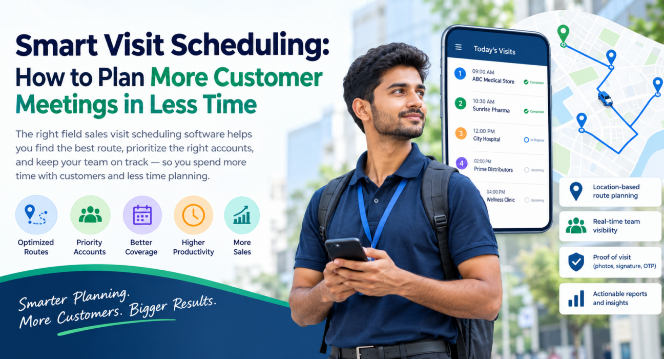 Field sales representative using visit scheduling software