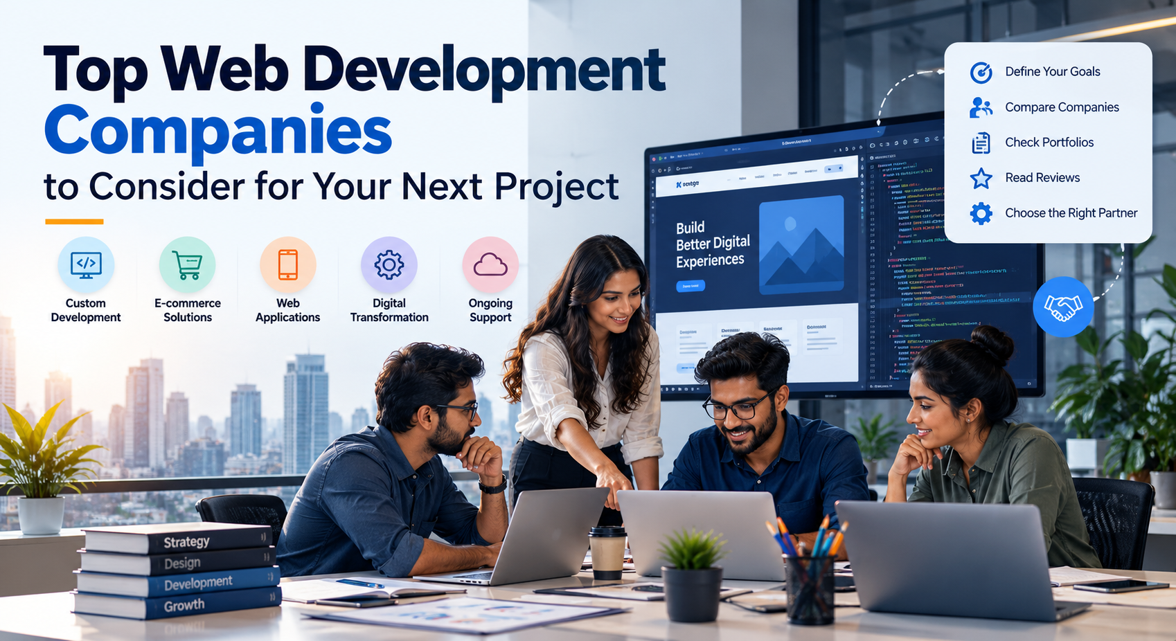 Web development team collaborating on website design, coding, and development projects.